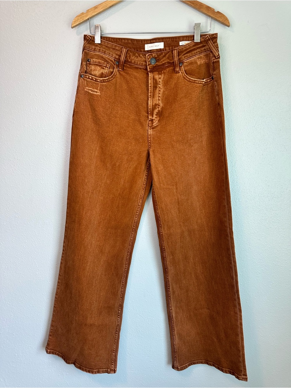Nwot Cleo + Wolf Brown Wide Leg High Rise Loose Distressed Jeans 28/32